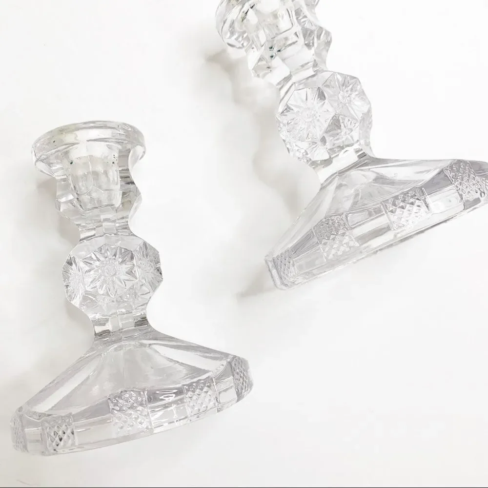 Clear Crystal Glass Tapered Short Pillar Candlestick Holders 5